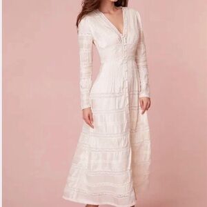 LoveShackFancy Ellitia antique white Ivory Lace-Trim Long Sleeve Maxi Dress